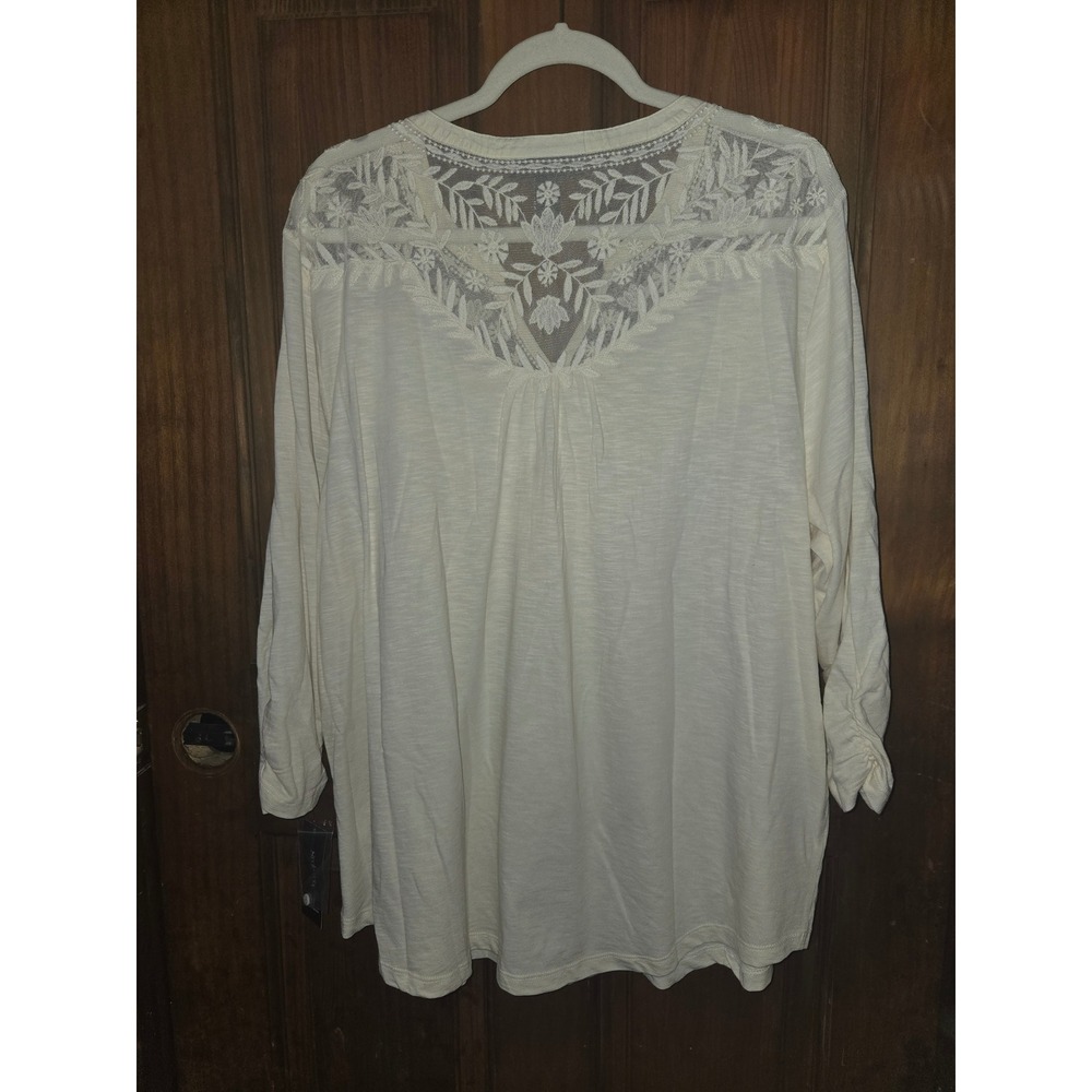Style & Co Womens XL Botanic Ivory Lace Trim Embroidered Tunic Top - Picture 3 of 5